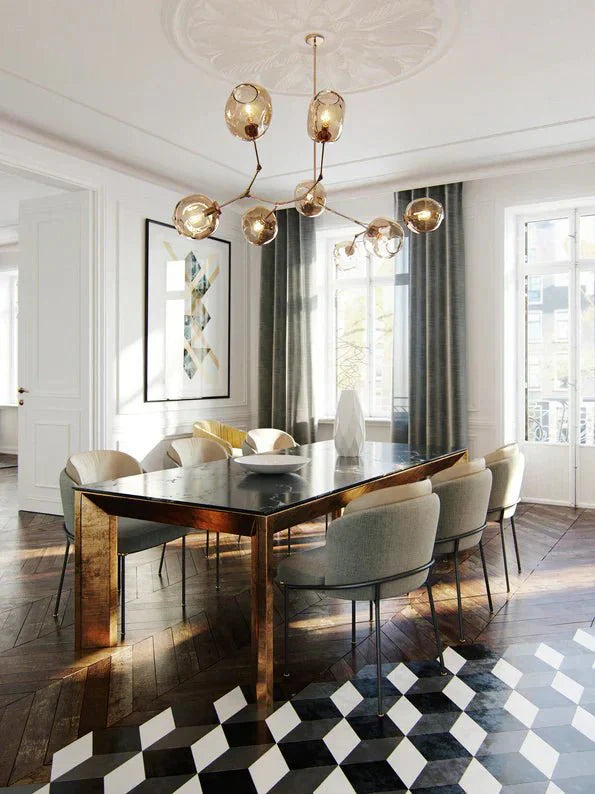 Modern Sputnik Smoky Gray/Amber Glass Branch Chandelier for Kitchen Island/Dining Room - 8 Globes/W89.76"*D33.07"*H22.8"Brass Finish/Clear GlassWarm LightJoyfuzzy