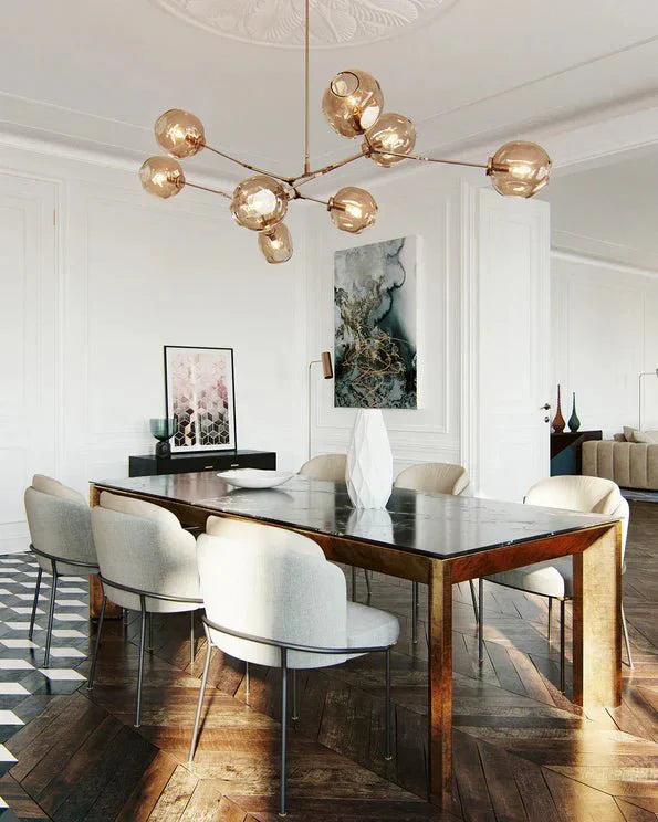 Modern Sputnik Smoky Gray/Amber Glass Branch Chandelier for Kitchen Island/Dining Room - 8 Globes/W89.76"*D33.07"*H22.8"Brass Finish/Clear GlassWarm LightJoyfuzzy