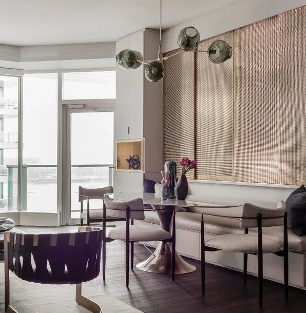 Modern Sputnik Smoky Gray/Amber Glass Branch Chandelier for Kitchen Island/Dining Room - 5 Globes/W64.2"*D20.86"*H20.87"Brass Finish/Clear GlassWarm LightJoyfuzzy