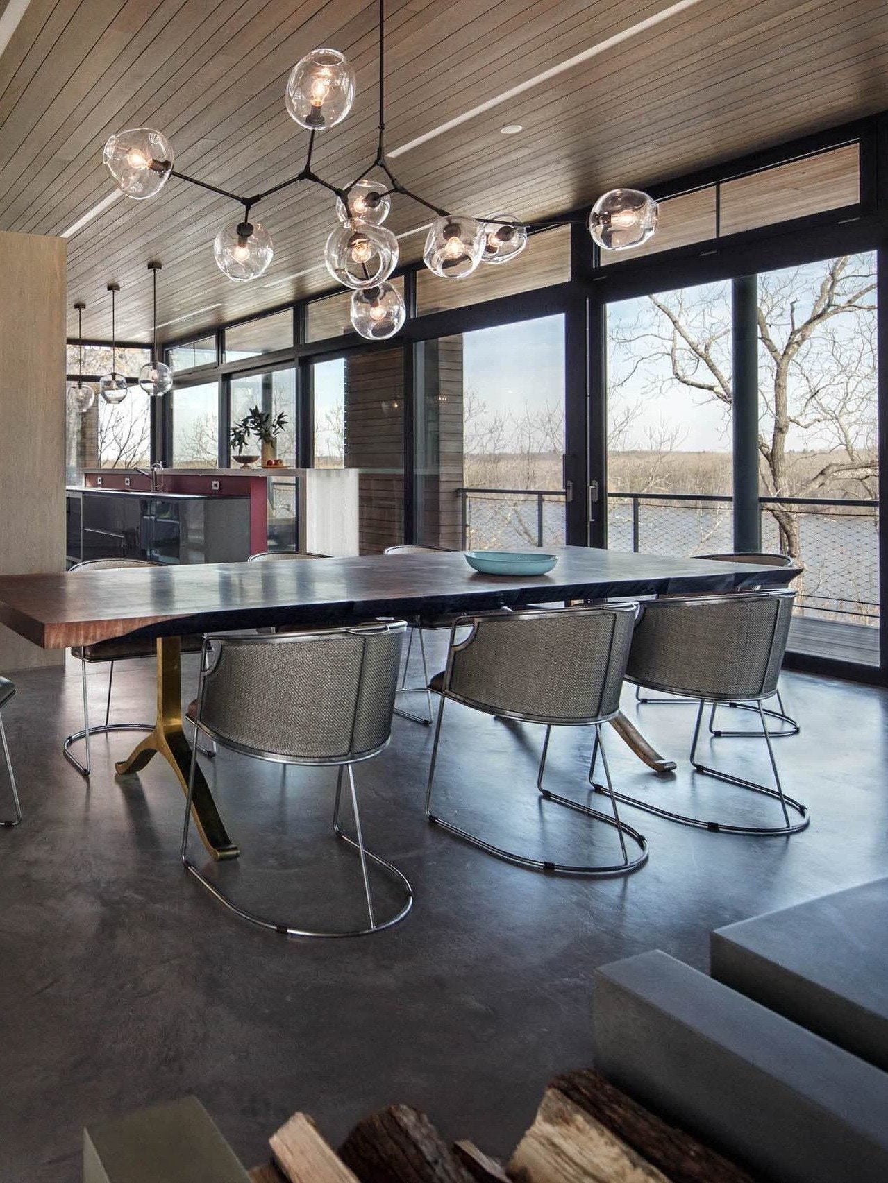 Modern Sputnik Smoky Gray/Amber Glass Branch Chandelier for Kitchen Island/Dining Room - 5 Globes/W64.2"*D20.86"*H20.87"Brass Finish/Clear GlassWarm LightJoyfuzzy