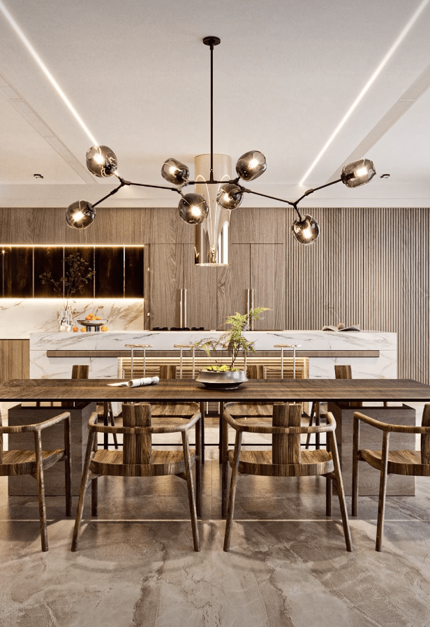 Modern Sputnik Smoky Gray/Amber Glass Branch Chandelier for Kitchen Island/Dining Room - 5 Globes/W64.2"*D20.86"*H20.87"Brass Finish/Clear GlassWarm LightJoyfuzzy