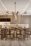 Modern Sputnik Smoky Gray/Amber Glass Branch Chandelier for Kitchen Island/Dining Room - 5 Globes/W64.2