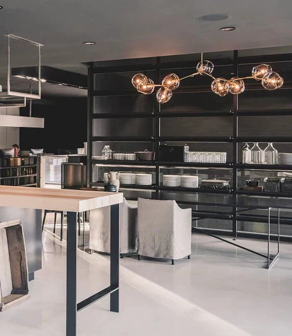 Modern Sputnik Smoky Gray/Amber Glass Branch Chandelier for Kitchen Island/Dining Room - 9 Globes/W79.9"*25.2"*H20.87"Brass Finish/Clear GlassWarm LightJoyfuzzy