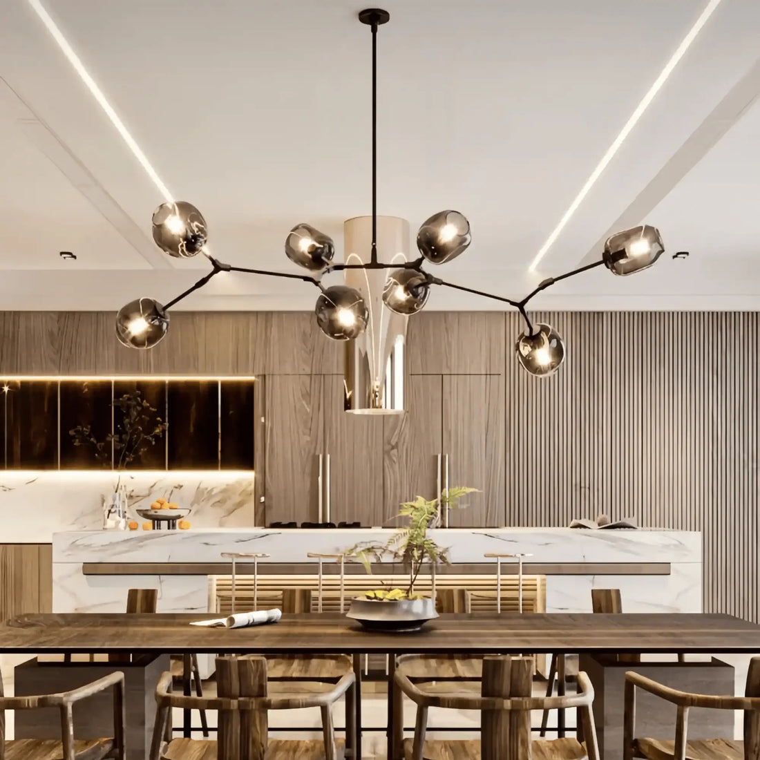 Modern Sputnik Smoky Gray/Amber Glass Branch Chandelier for Kitchen Island/Dining Room - Joyfuzzy