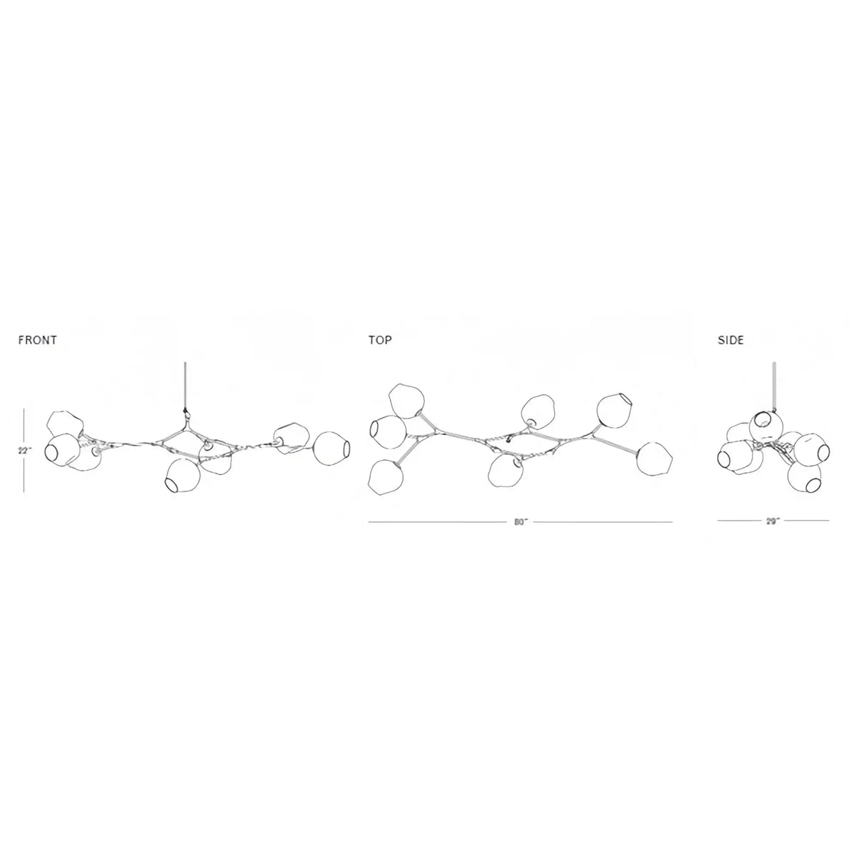 Modern Sputnik Smoky Gray/Amber Glass Branch Chandelier for Kitchen Island/Dining Room - 9 Globes/W79.9"*25.2"*H20.87"Brass Finish/Clear GlassWarm LightJoyfuzzy