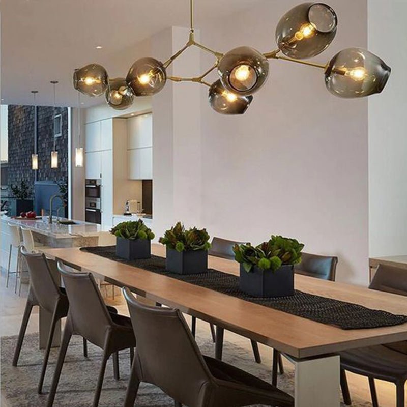 Modern Sputnik Smoky Gray/Amber Glass Branch Chandelier for Kitchen Island/Dining Room - 5 Globes/W64.2"*D20.86"*H20.87"Brass Finish/Clear GlassWarm LightJoyfuzzy