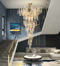 Modern Unique Artistic Flower Brass Branch Semi - flush Mount Chandelier for Living Room/ Hallway/ Entryway/ Staircase - D 35.43