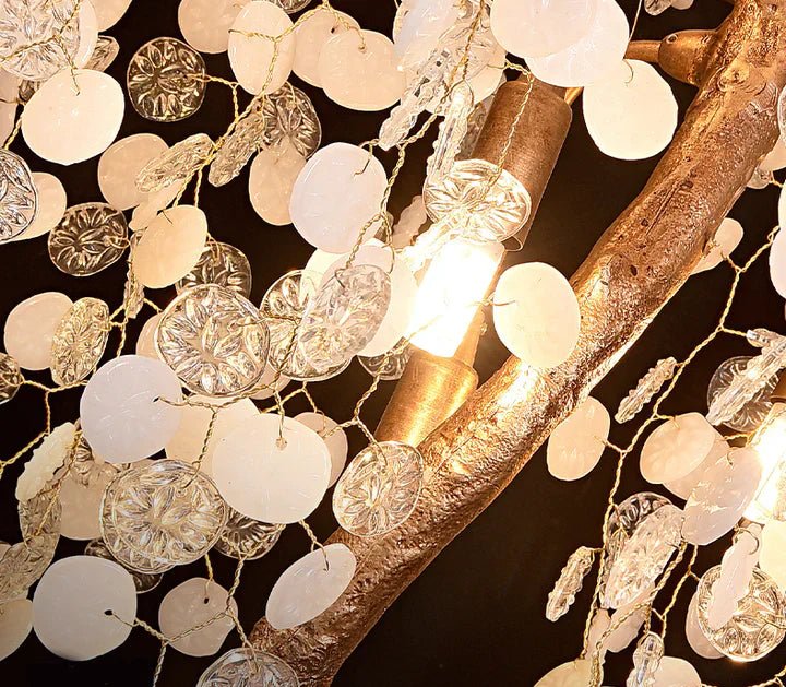 Modern Unique Artistic Flower Brass Branch Semi - flush Mount Chandelier for Living Room/ Hallway/ Entryway/ Staircase - D 35.43" * H 78.74"Warm LightJoyfuzzy