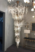 Modern Unique Artistic Flower Brass Branch Semi - flush Mount Chandelier for Living Room/ Hallway/ Entryway/ Staircase - D 35.43