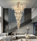 Modern Unique Artistic Flower Brass Branch Semi - flush Mount Chandelier for Living Room/ Hallway/ Entryway/ Staircase - D 35.43