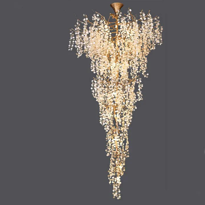 Modern Unique Artistic Flower Brass Branch Semi - flush Mount Chandelier for Living Room/ Hallway/ Entryway/ Staircase - D 35.43" * H 78.74"Warm LightJoyfuzzy