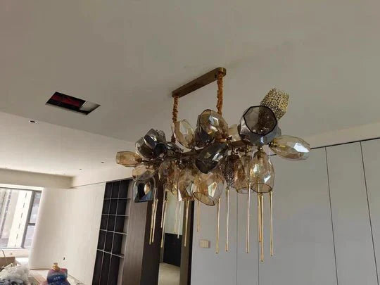Modern Wine Glass Shape Chandelier Italian Light Luxury Light Fixture for Dining Room/Living Room - Linear/L31.5"*W16.9"*H29.5"GoldWarm LightJoyfuzzy