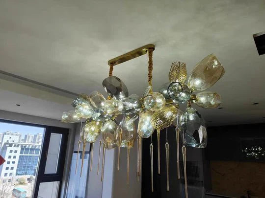 Modern Wine Glass Shape Chandelier Italian Light Luxury Light Fixture for Dining Room/Living Room - Linear/L31.5"*W16.9"*H29.5"GoldWarm LightJoyfuzzy