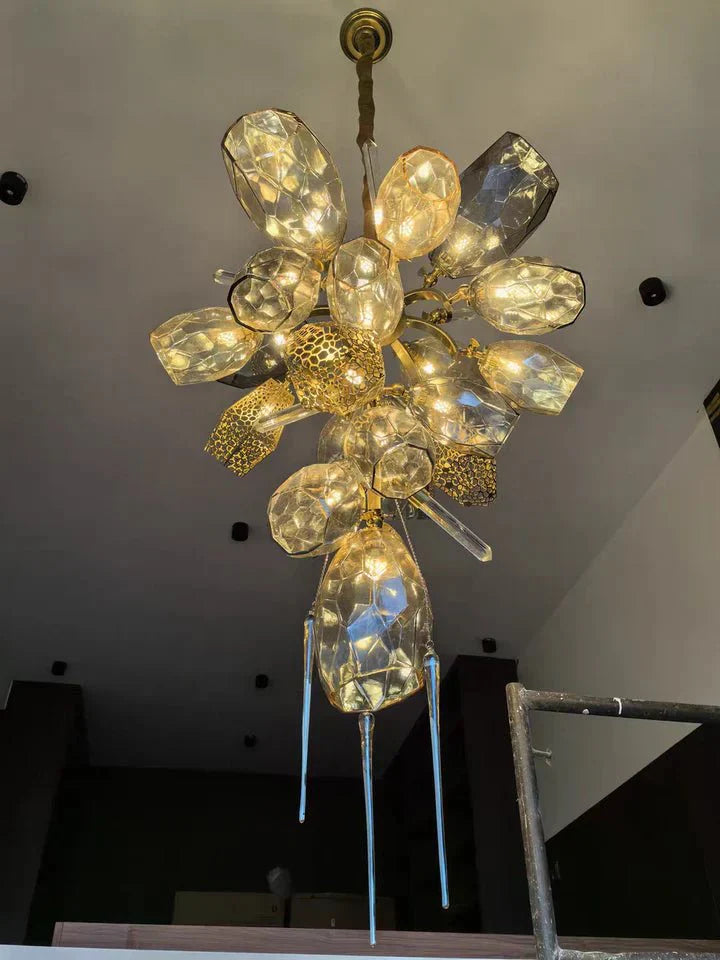 Modern Wine Glass Shape Chandelier Italian Light Luxury Light Fixture for Dining Room/Living Room - Linear/L31.5"*W16.9"*H29.5"GoldWarm LightJoyfuzzy