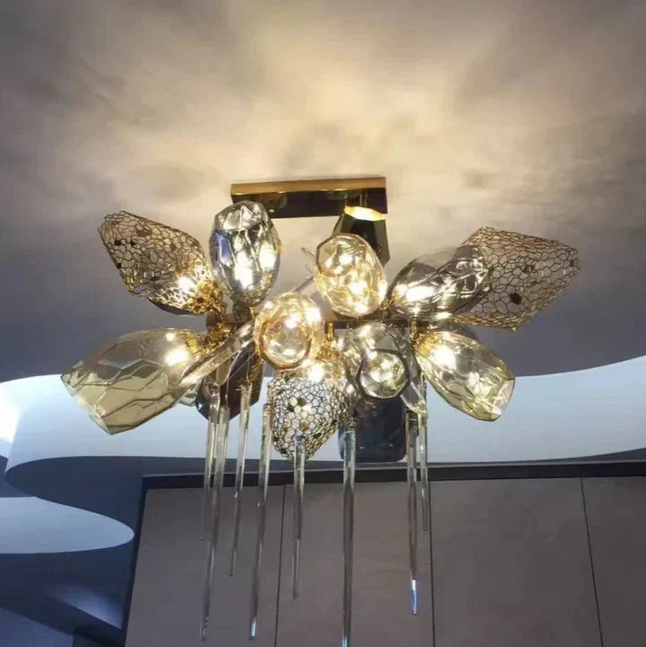 Modern Wine Glass Shape Chandelier Italian Light Luxury Light Fixture for Dining Room/Living Room - Linear/L31.5"*W16.9"*H29.5"GoldWarm LightJoyfuzzy