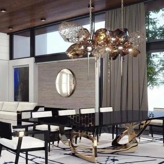 Modern Wine Glass Shape Chandelier Italian Light Luxury Light Fixture for Dining Room/Living Room - Round/D23.6"*H29.5"GoldWarm LightJoyfuzzy
