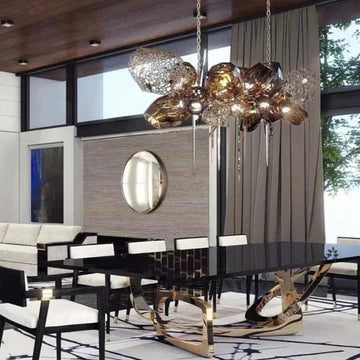 Modern Wine Glass Shape Chandelier Italian Light Luxury Light Fixture for Dining Room/Living Room - Round/D23.6"*H29.5"GoldWarm LightJoyfuzzy