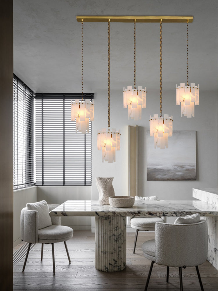 7-light 2-tier Alabaster marble Round Chandelier 13" with adjustable chain 150cm