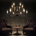 Multi Layer Iron Chandelier with Electronic Candles in Vintage Country Style for Living Room Cafe and Study-