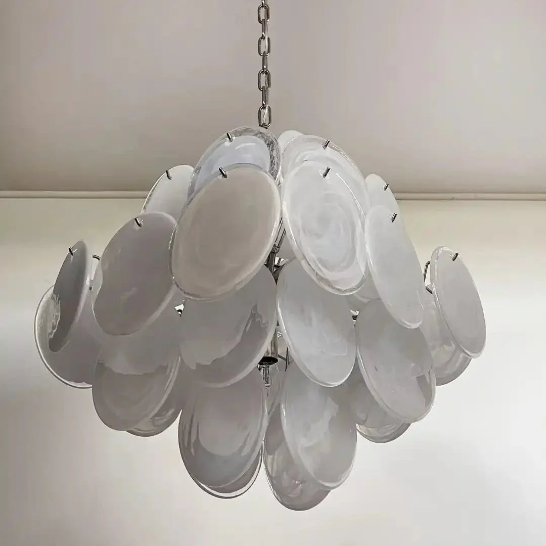 Murano Chandelier 36 White Disks - Joyfuzzy