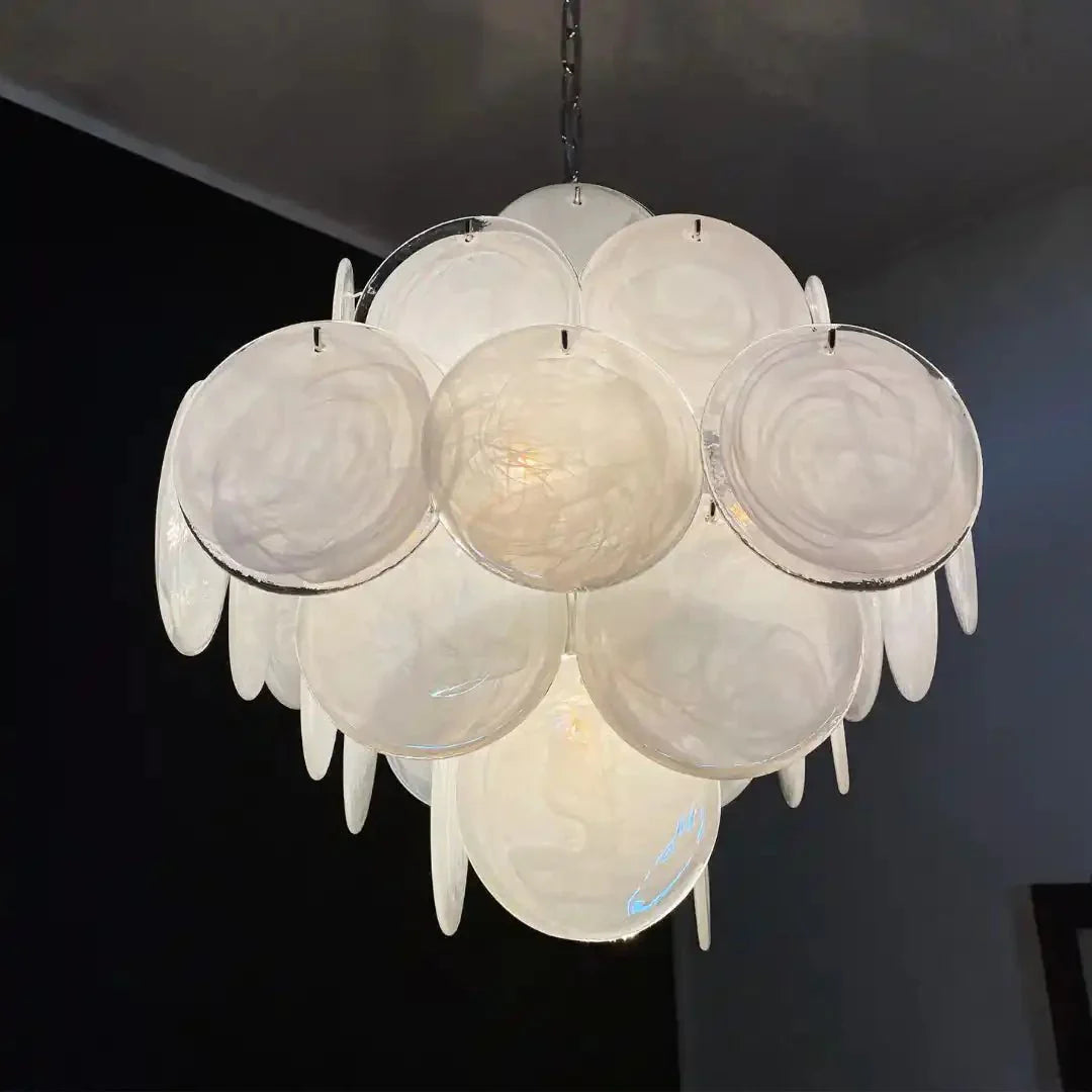 Murano Chandelier 36 White Disks - Joyfuzzy