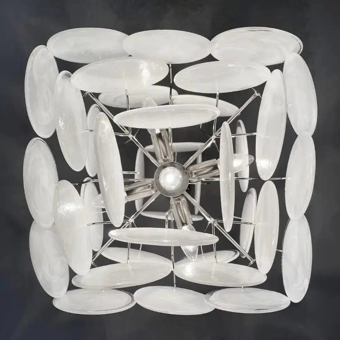 Murano Chandelier 36 White Disks - Joyfuzzy