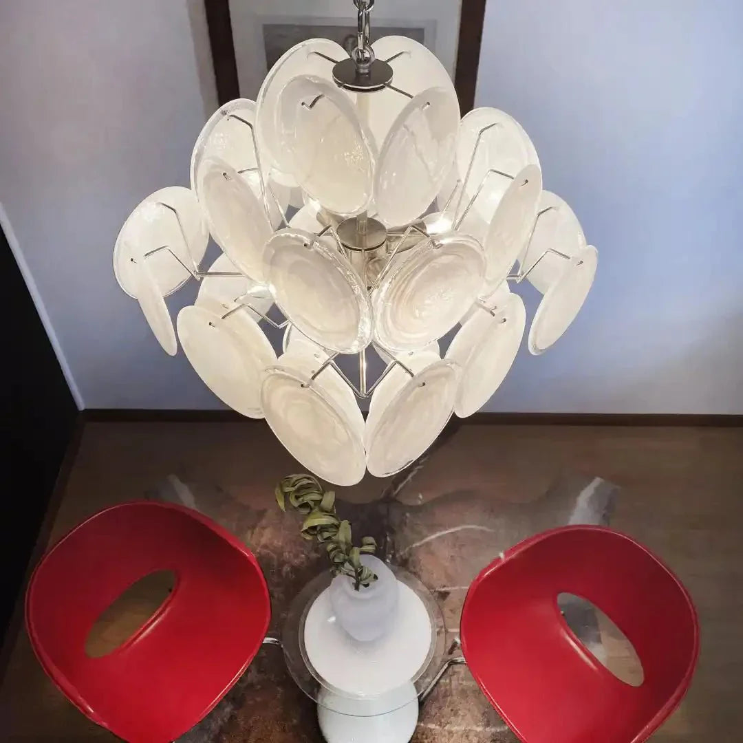 Murano Chandelier 36 White Disks - Joyfuzzy