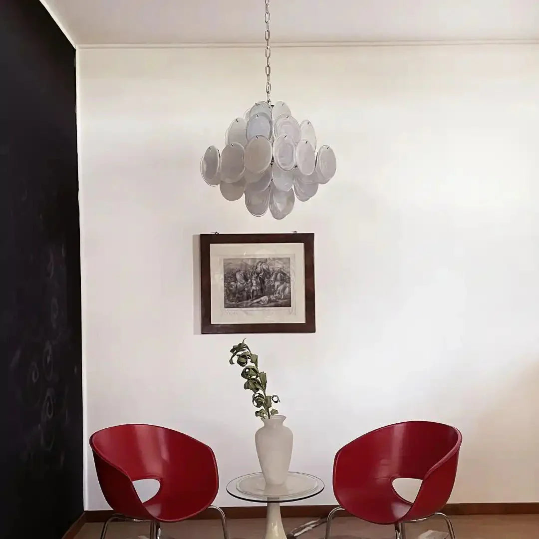 Murano Chandelier 36 White Disks - Joyfuzzy
