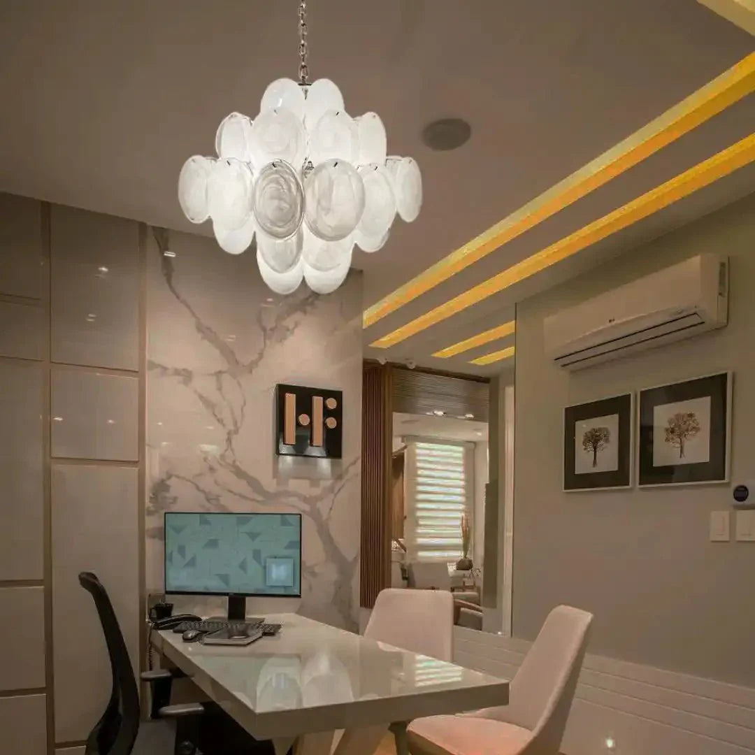 Murano Chandelier 36 White Disks - Joyfuzzy
