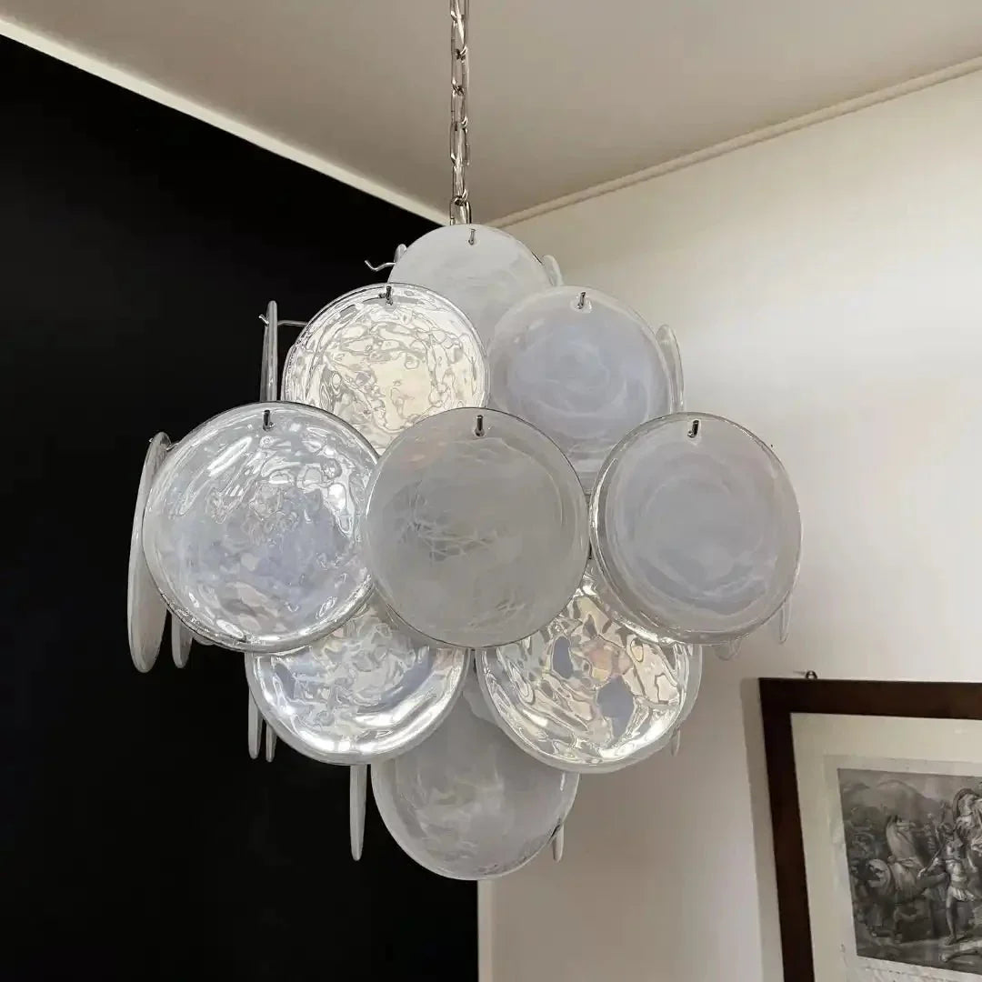 Murano Chandelier 36 White Disks - Joyfuzzy