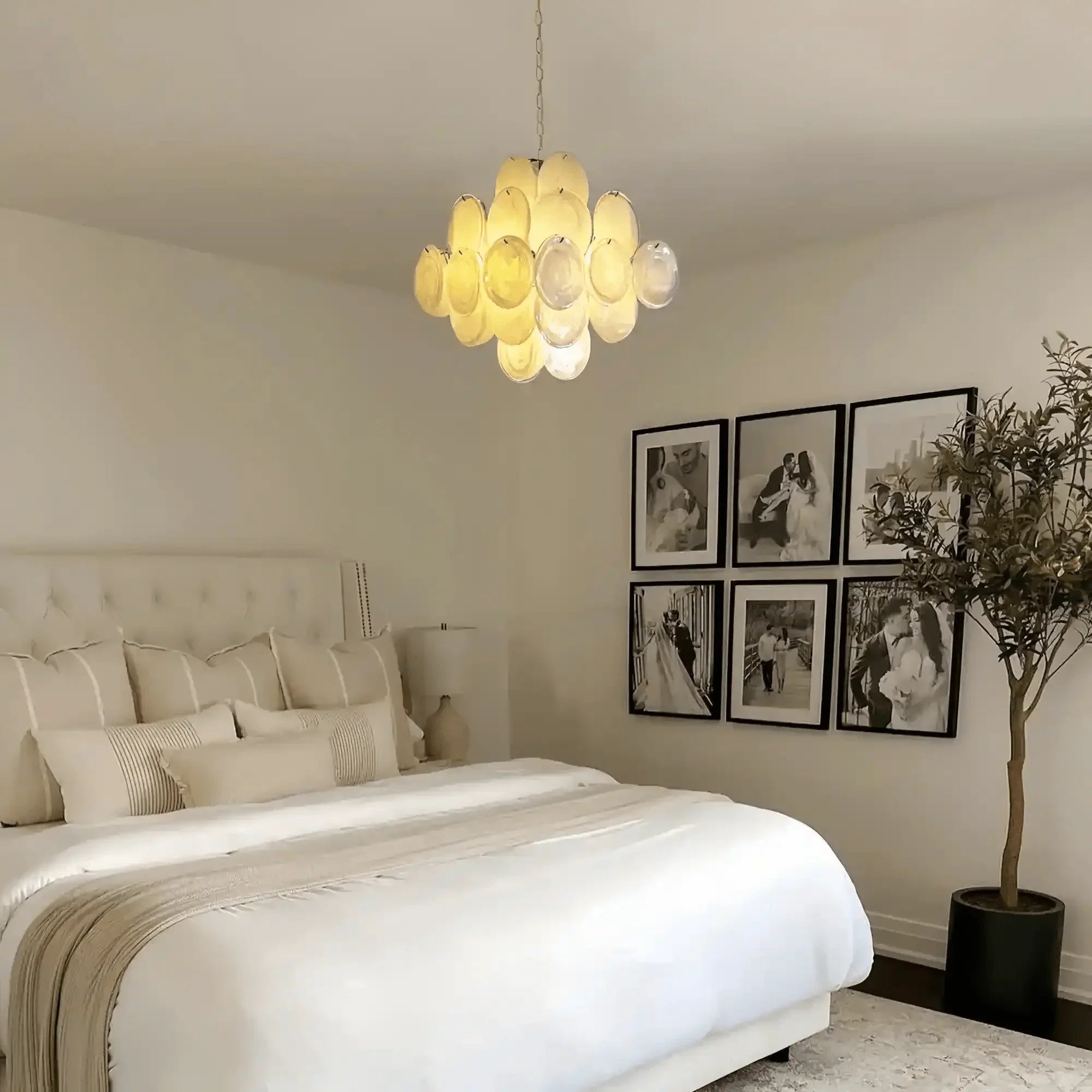 Murano Chandelier 36 White Disks - Joyfuzzy