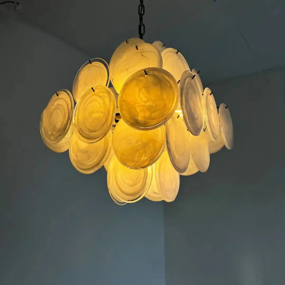 Murano Chandelier 36 White Disks - Joyfuzzy