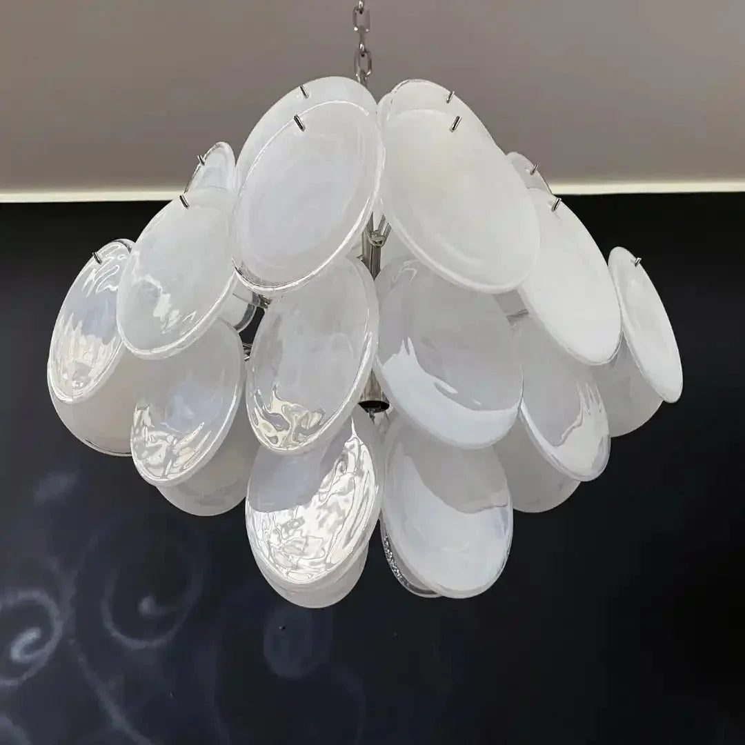 Murano Chandelier 36 White Disks - Joyfuzzy