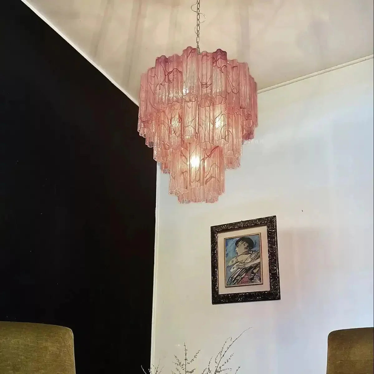 Murano Chandelier – 48 tubes – Alabaster Pink - Joyfuzzy