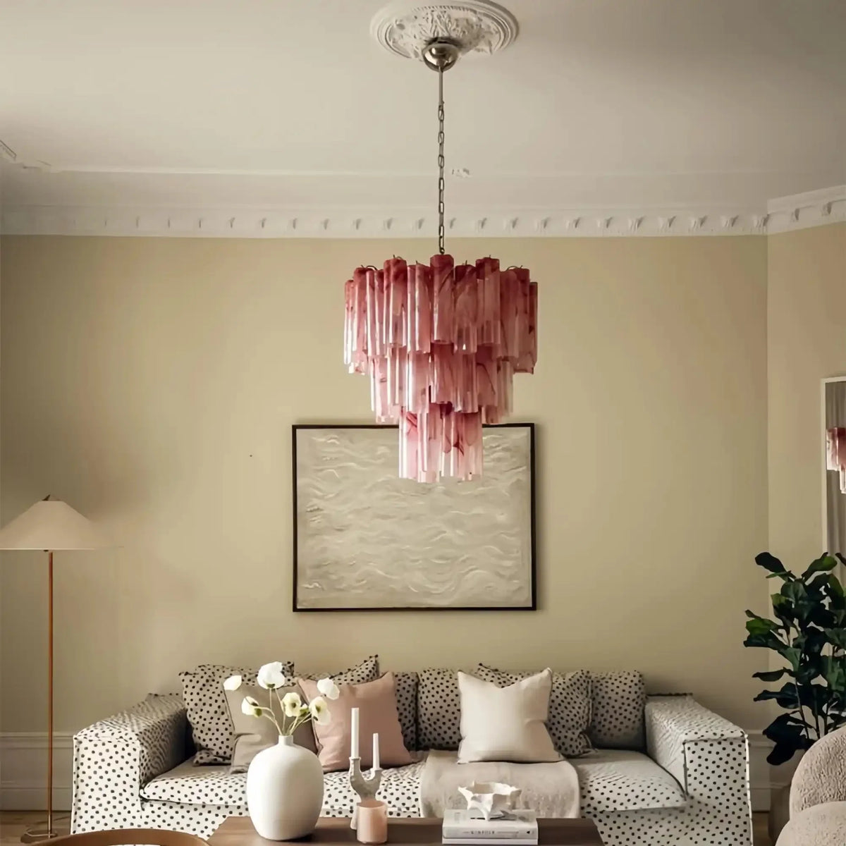 Murano Chandelier – 48 tubes – Alabaster Pink - Joyfuzzy
