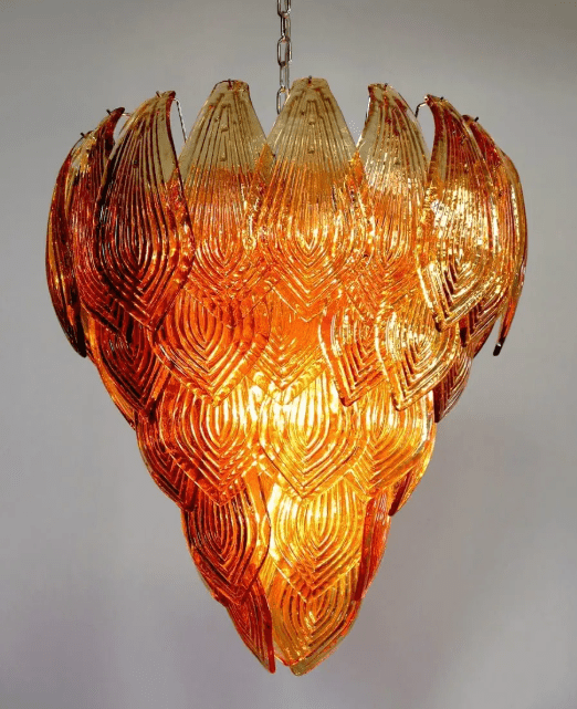 Murano Chandelier – 52 Felci glass leaves – Amber - Joyfuzzy