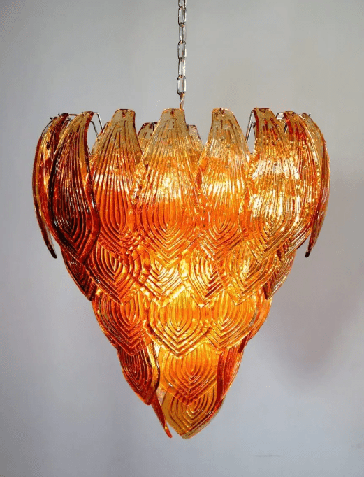 Murano Chandelier – 52 Felci glass leaves – Amber - Joyfuzzy