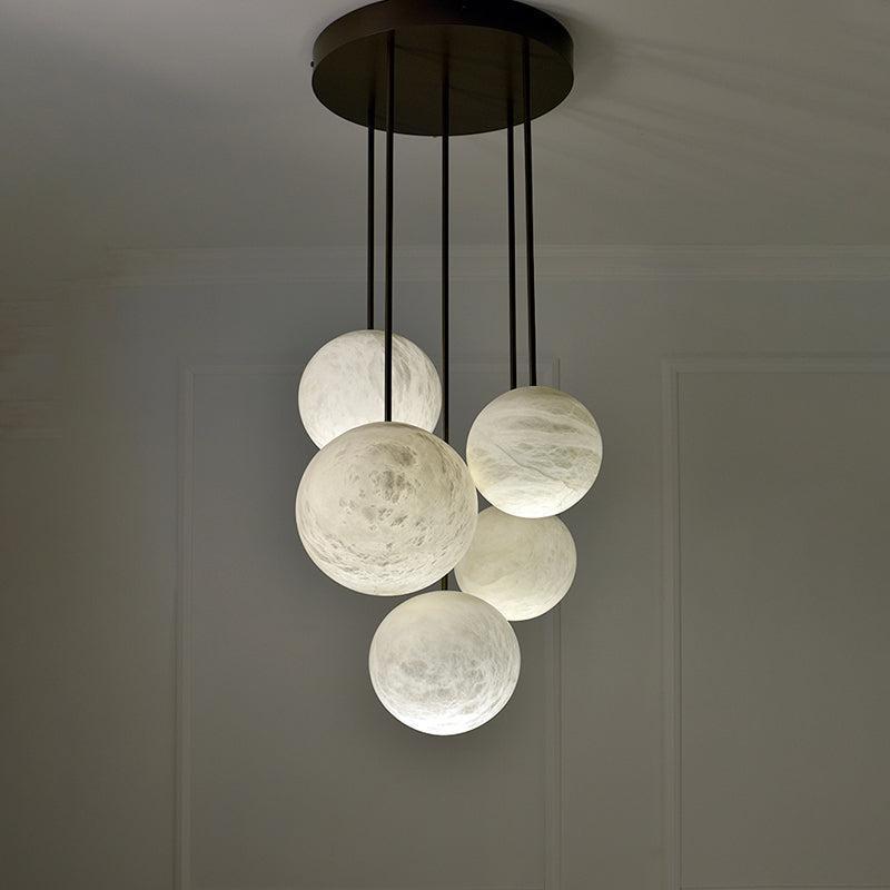 Nami Alabaster Sphere Staircase Chandelier,Multi Pendant Light - 5 BallsJoyfuzzy
