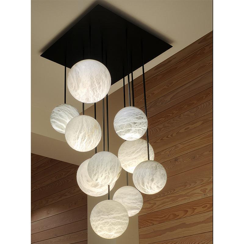 Nami Alabaster Sphere Staircase Chandelier,Multi Pendant Light - 10 BallsJoyfuzzy