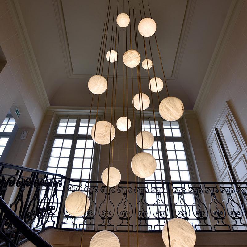 Nami Alabaster Sphere Staircase Chandelier,Multi Pendant Light - 7.87" DJoyfuzzy