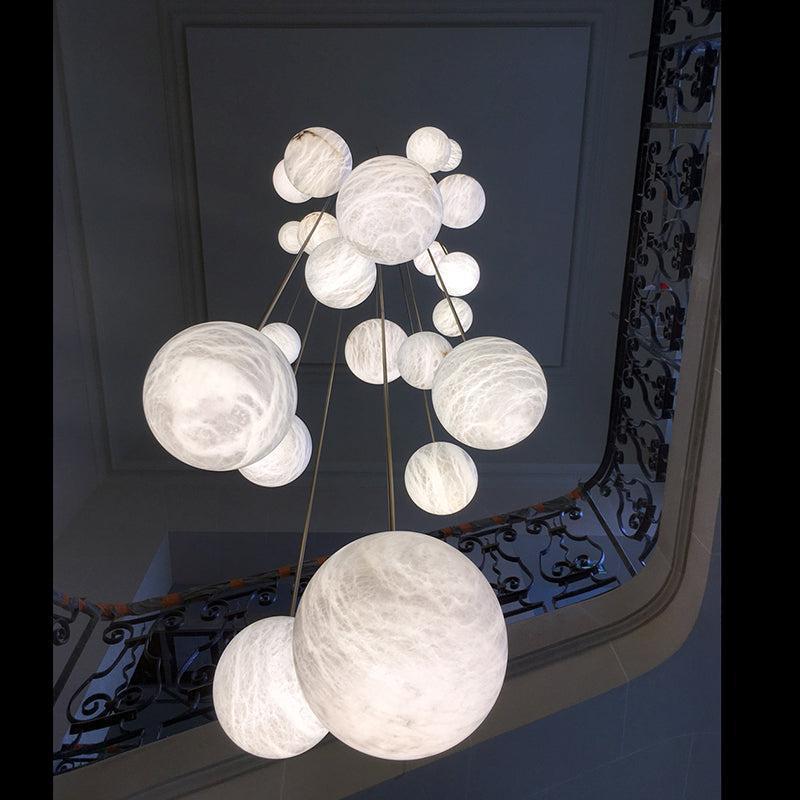 Nami Alabaster Sphere Staircase Chandelier,Multi Pendant Light - 18 BallsJoyfuzzy