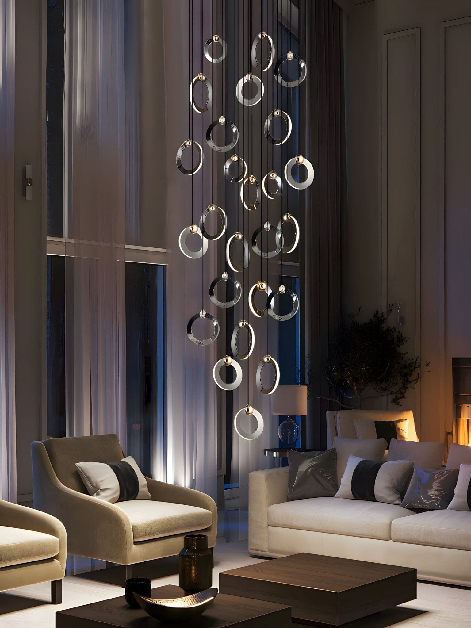 NEBULA Chandelier - 1 ring - 6.6" x 60" / 17cm x 150cm - 8WCool Light (6000K)Joyfuzzy