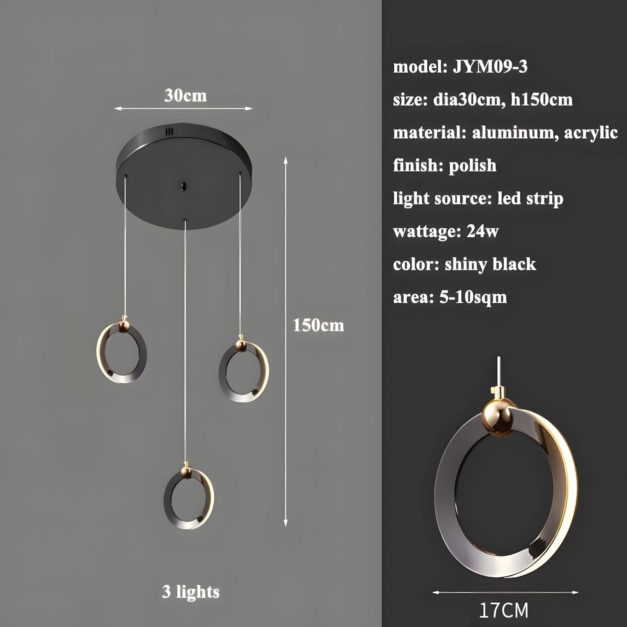 NEBULA Chandelier - 3 rings - 12" x 60" / 30cm x 150cm - 24WCool Light (6000K)Joyfuzzy