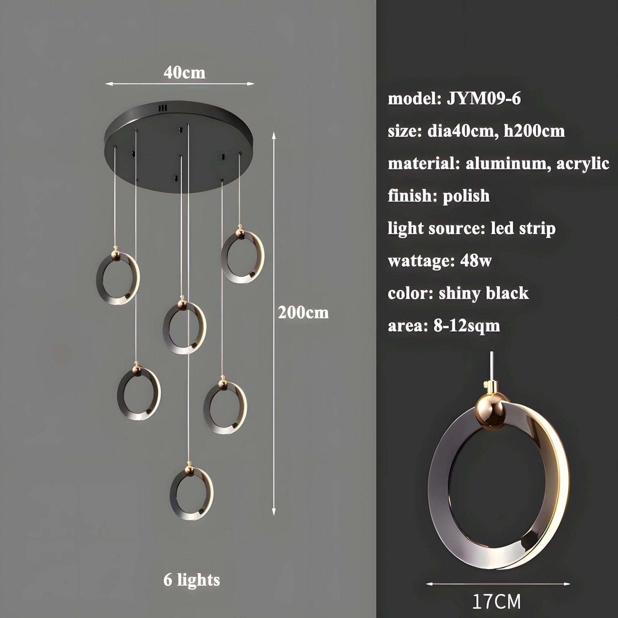 NEBULA Chandelier - 5 rings - 12" x 60" / 30cm x 150cm - 40WCool Light (6000K)Joyfuzzy