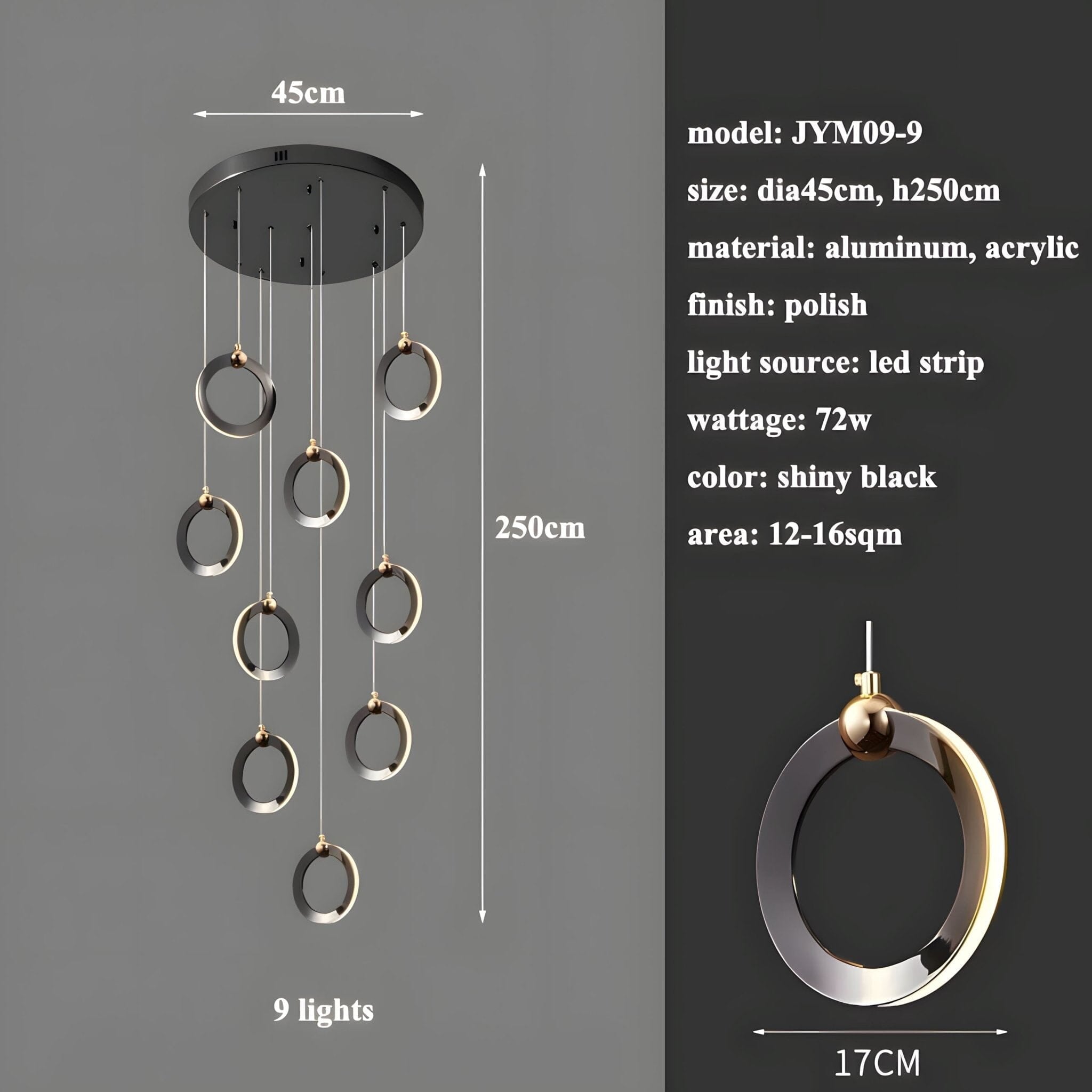 NEBULA Chandelier - 6 rings - 16" x 79" / 40cm x 200cm - 48WCool Light (6000K)Joyfuzzy