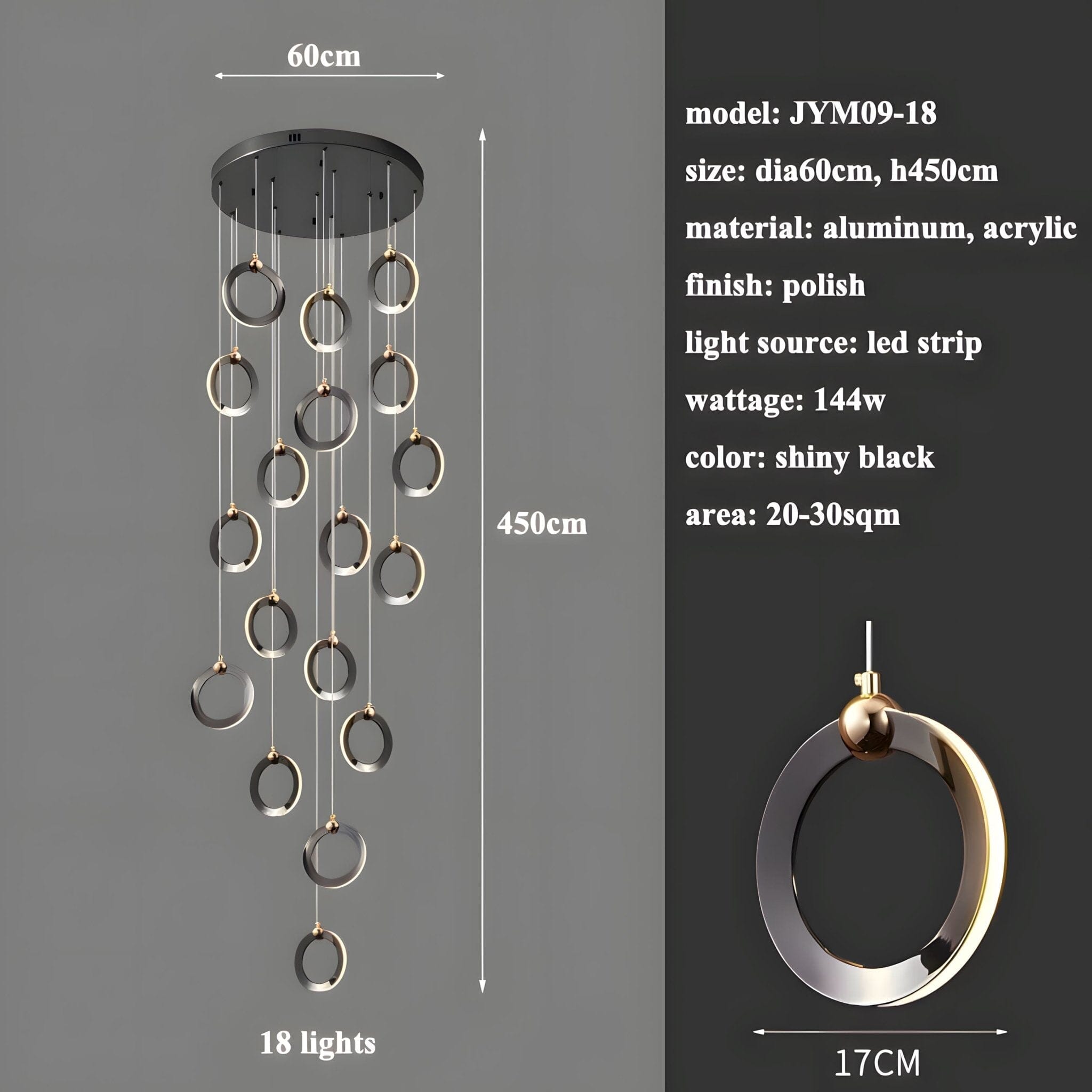 NEBULA Chandelier - 7 rings - 16" x 79" / 40cm x 200cm - 56WCool Light (6000K)Joyfuzzy