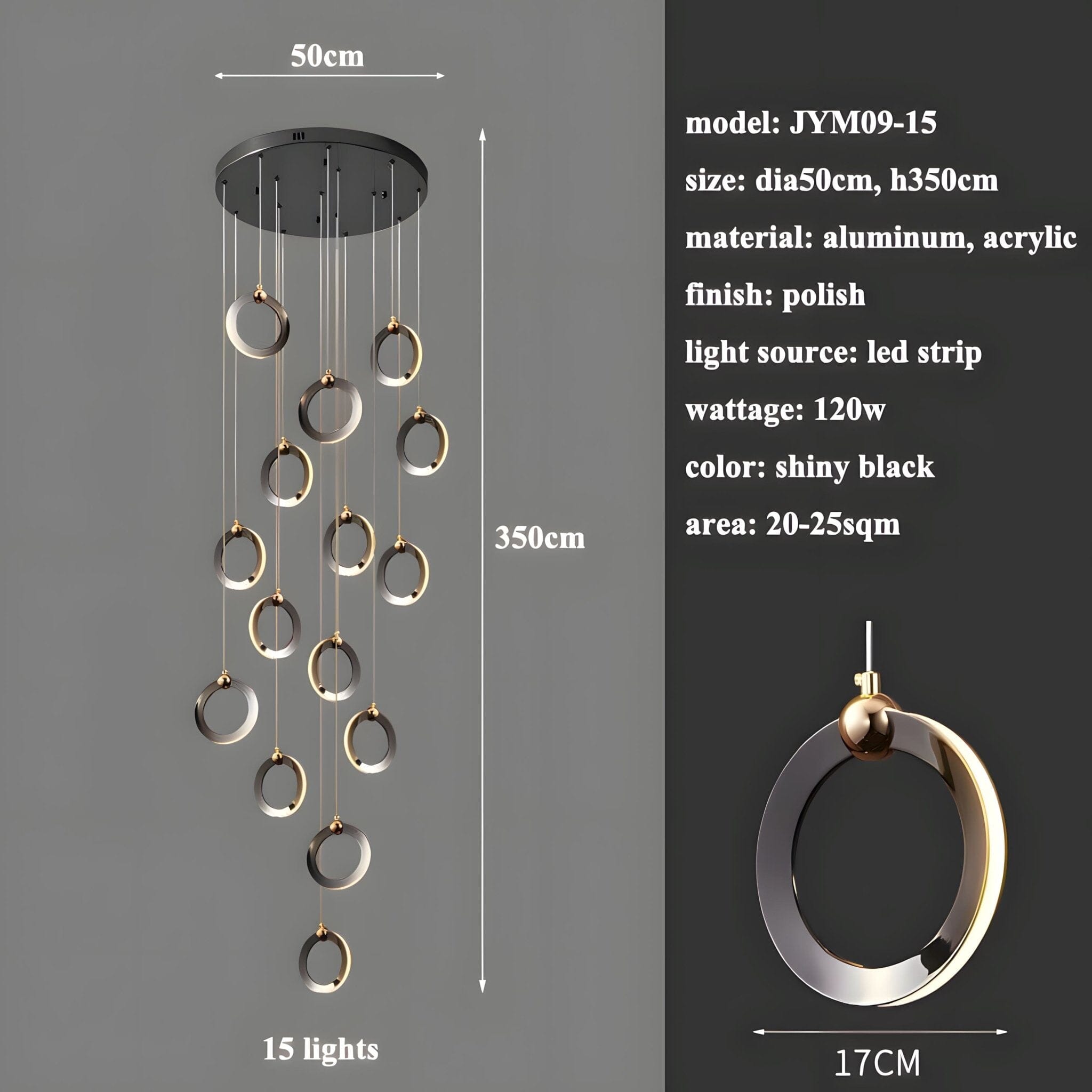 NEBULA Chandelier - 7 rings - 16" x 79" / 40cm x 200cm - 56WCool Light (6000K)Joyfuzzy