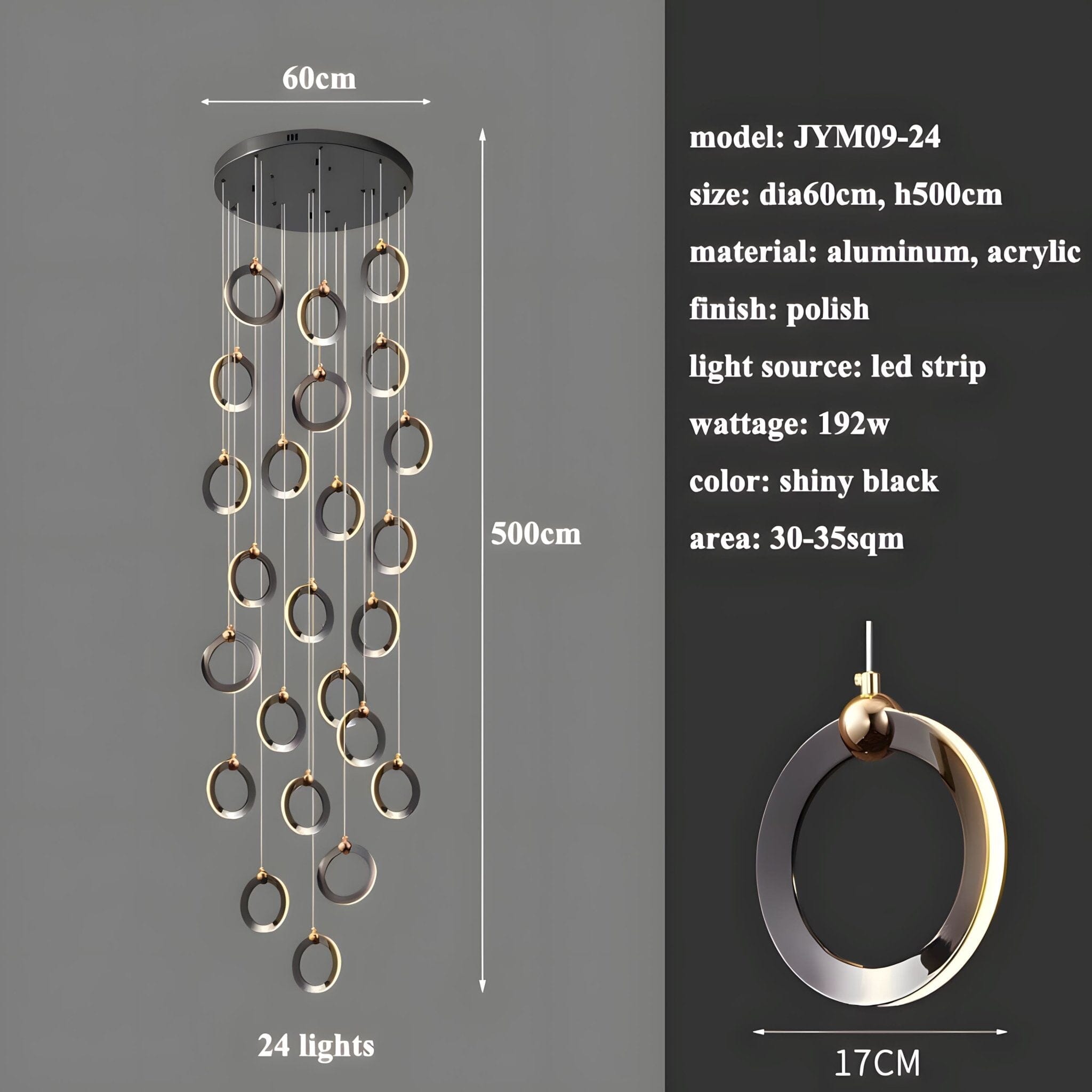 NEBULA Chandelier - 7 rings - 16" x 79" / 40cm x 200cm - 56WCool Light (6000K)Joyfuzzy