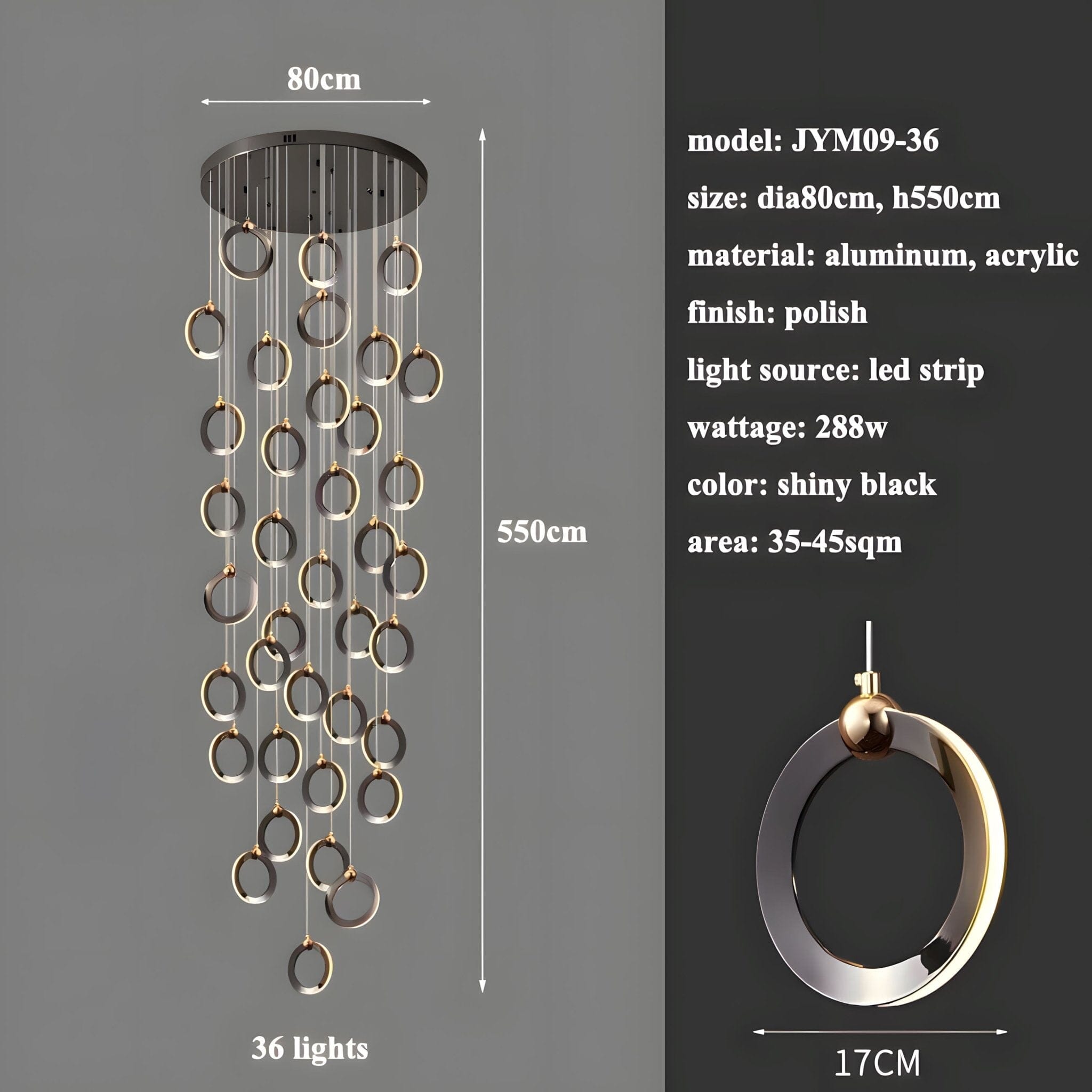 NEBULA Chandelier - 7 rings - 16" x 79" / 40cm x 200cm - 56WCool Light (6000K)Joyfuzzy