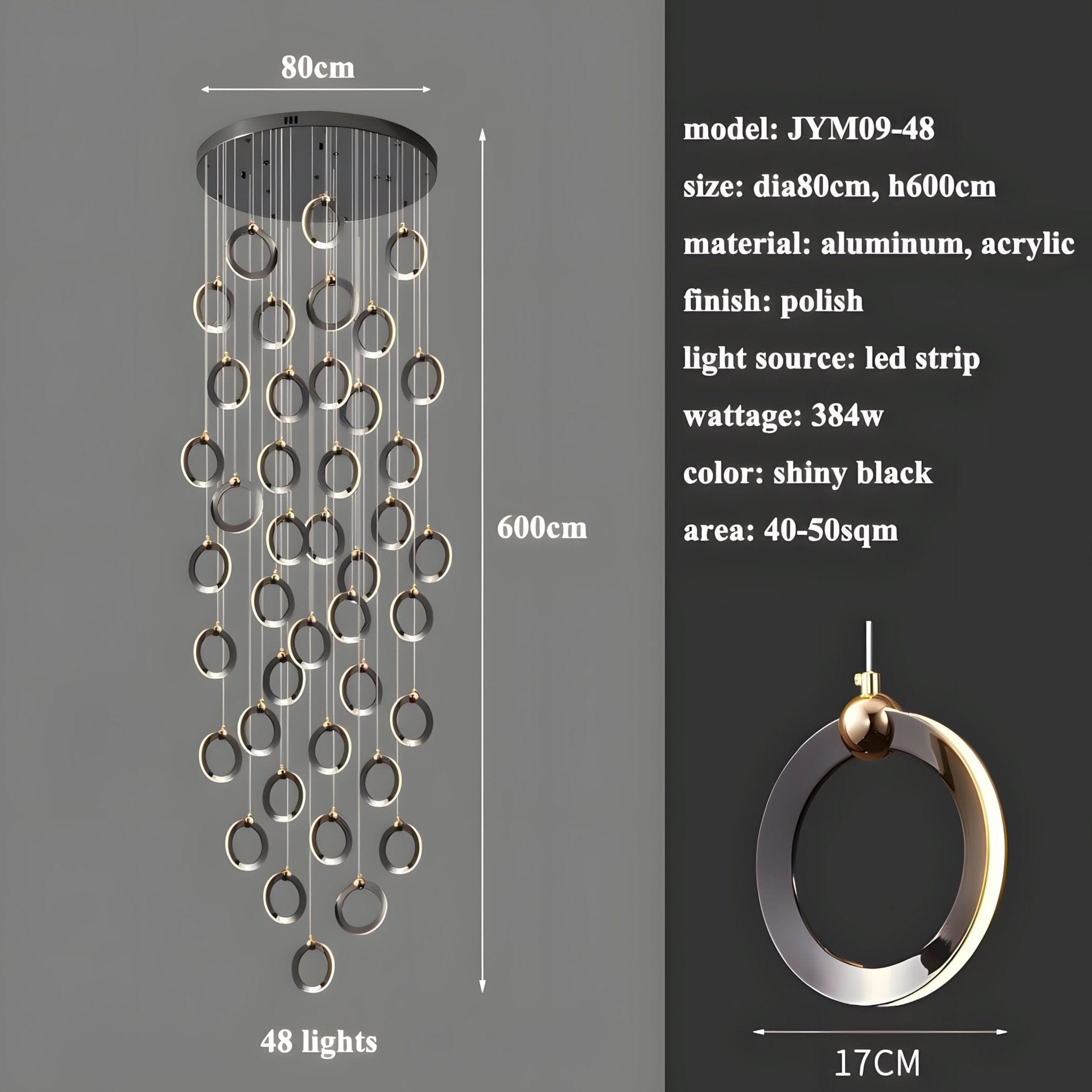 NEBULA Chandelier - 7 rings - 16" x 79" / 40cm x 200cm - 56WCool Light (6000K)Joyfuzzy